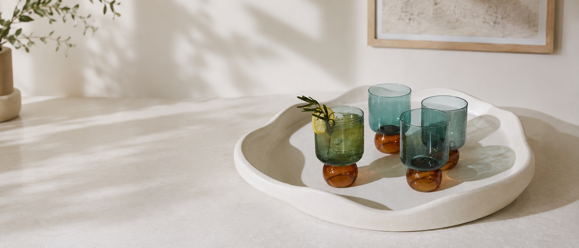 Glassware as part of a relaxed table setting
