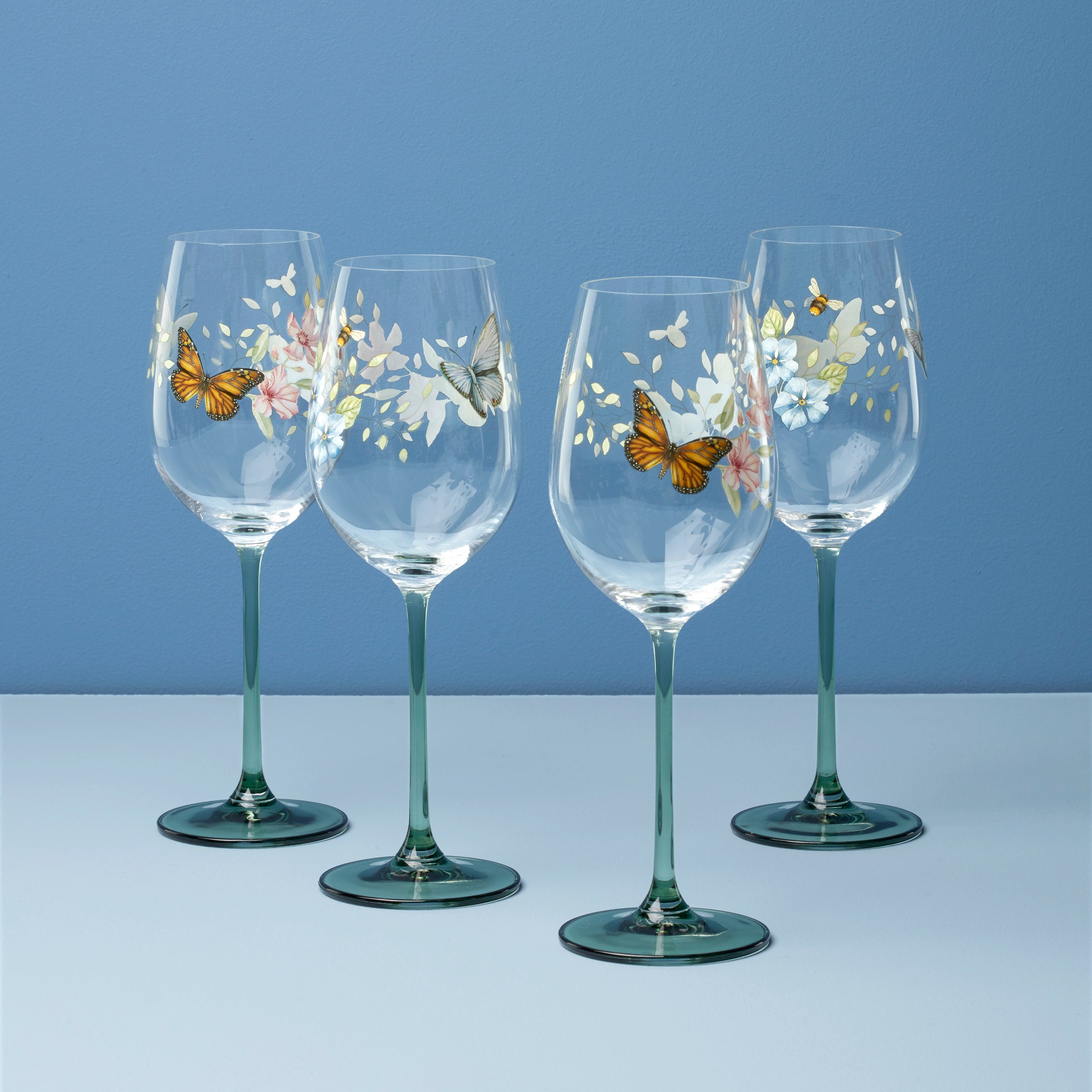 Floral Wine Glasses - Set of 4