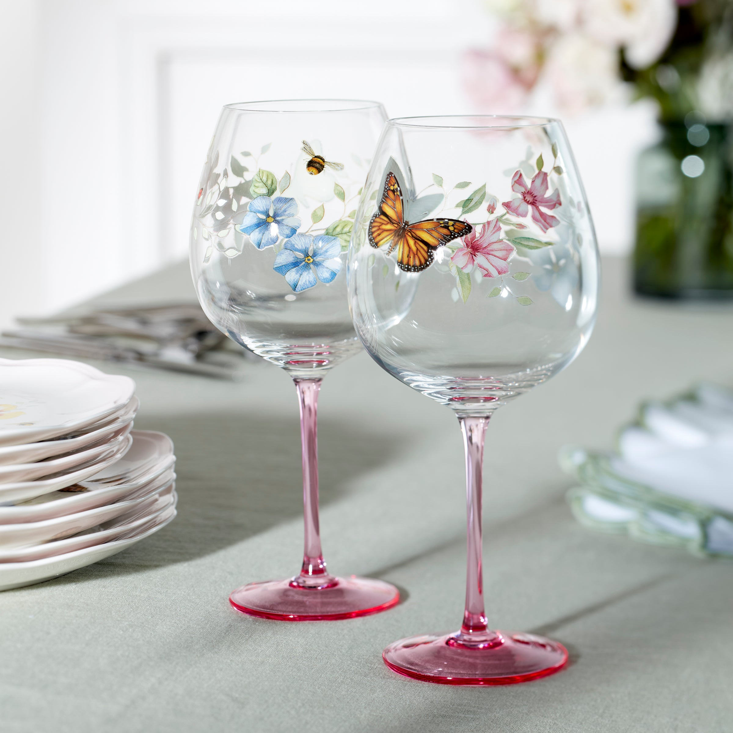 Pink Floral Balloon Wine Glasses - Set of 4 - Image 2