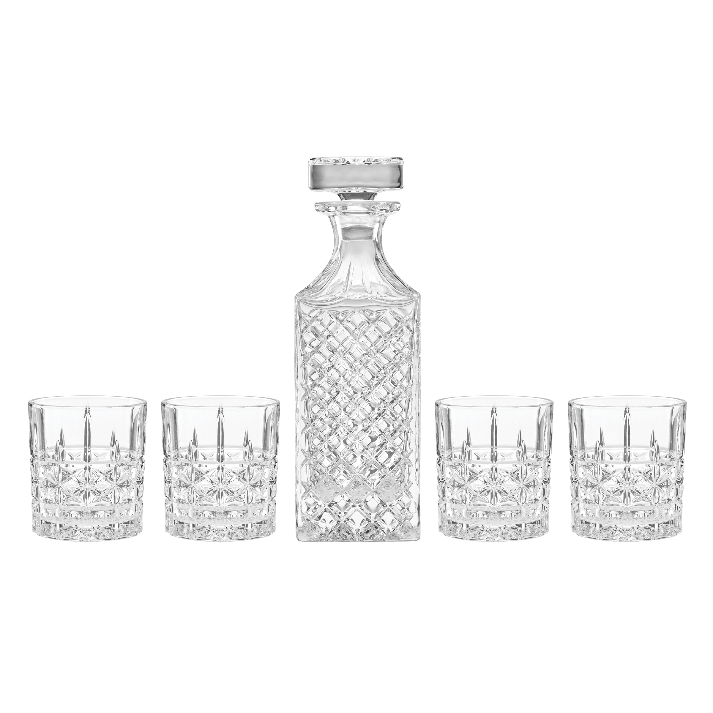 Starburst Cut Whiskey Decanter & Glass Set, 5-Piece