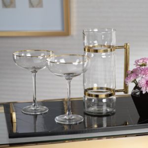 Gold Handle Embossed Glass Pitcher