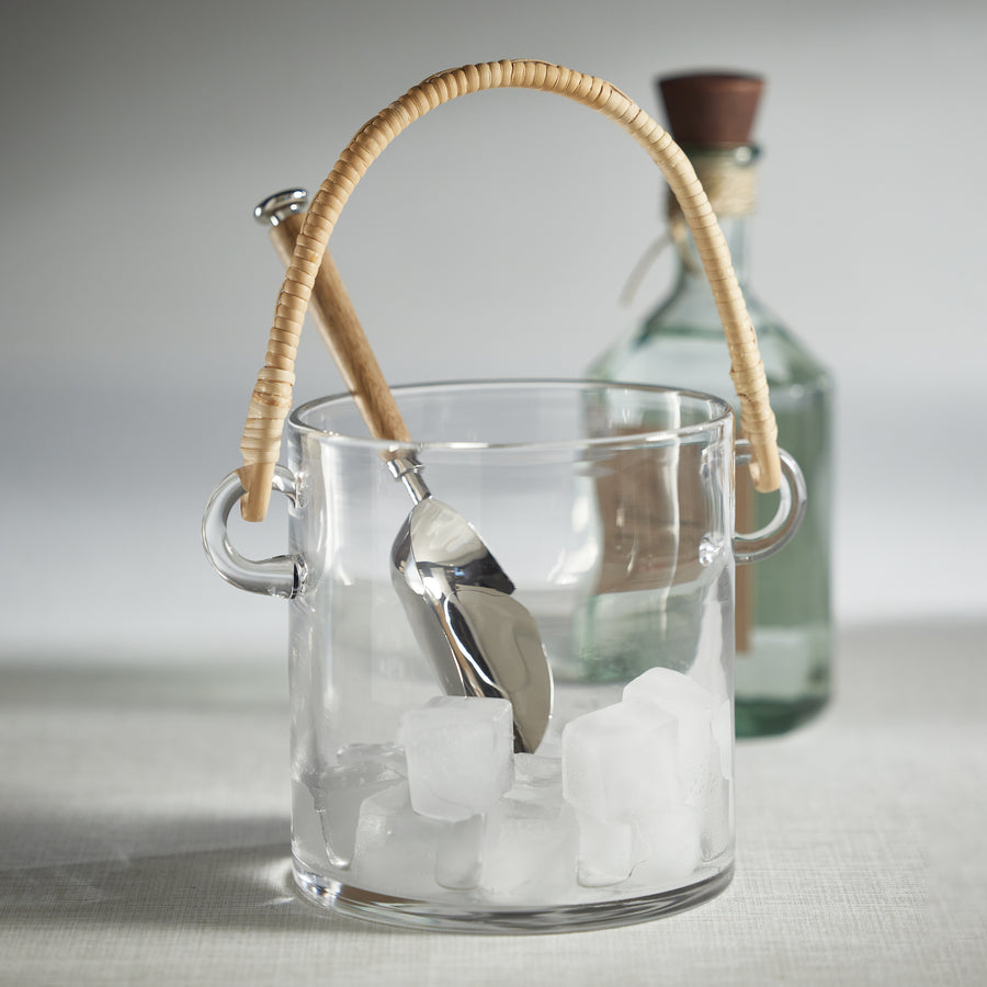 Glass Ice Bucket Cooler with Rattan Handle