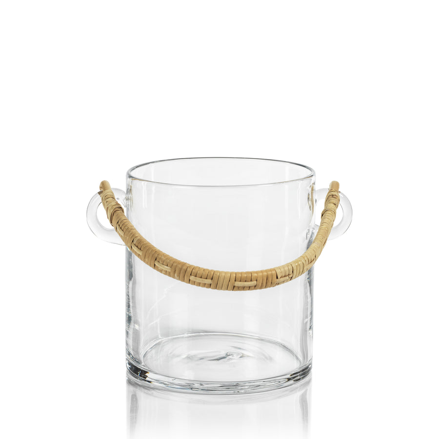 Glass Ice Bucket Cooler with Rattan Handle - Image 3
