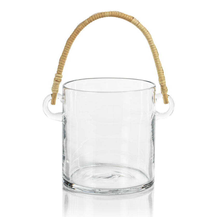 Glass Ice Bucket Cooler with Rattan Handle - Image 2