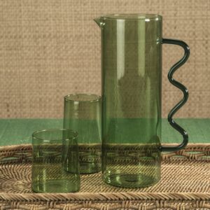 Green Glass Pitcher with Wavy Handle