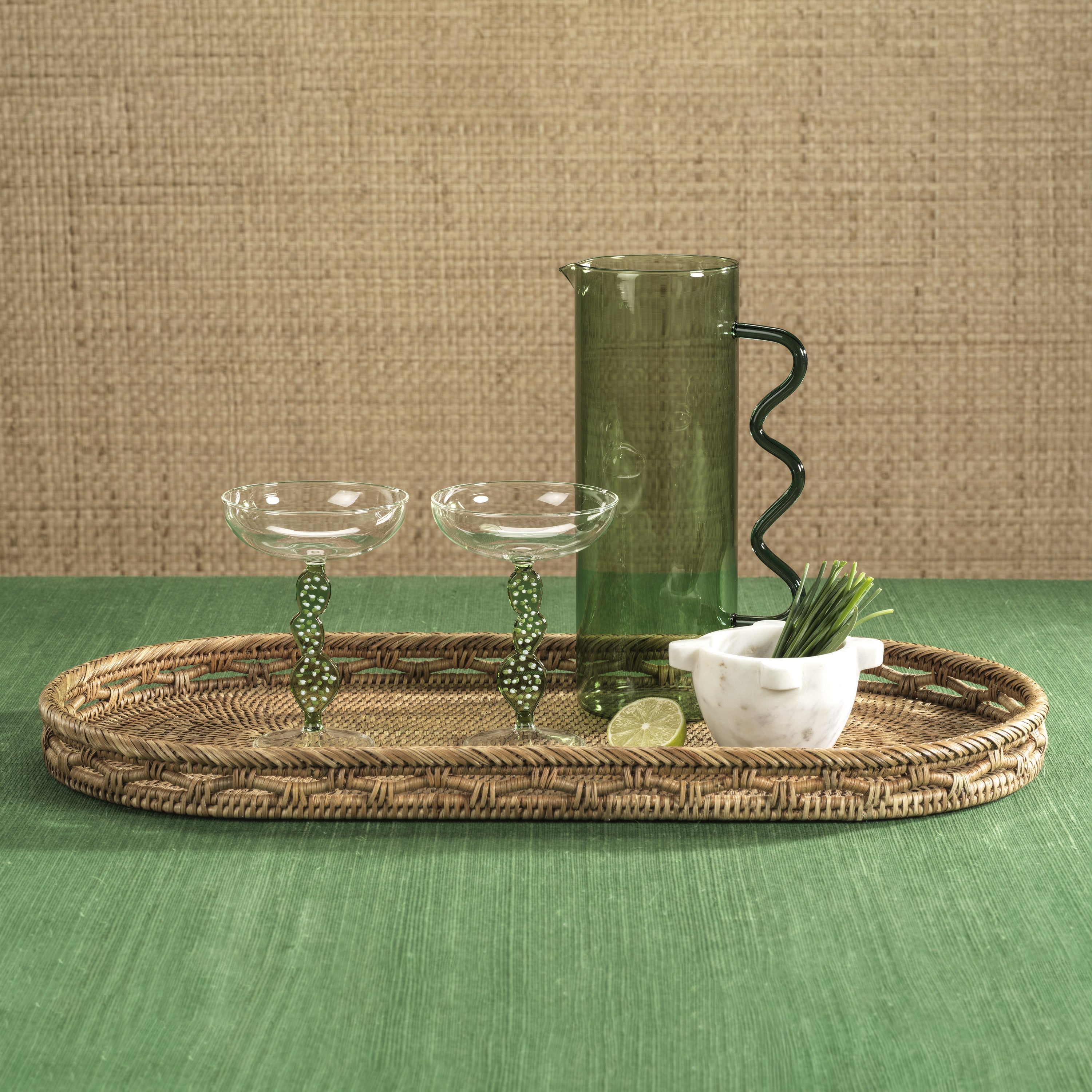 Green Glass Pitcher with Wavy Handle - Image 2