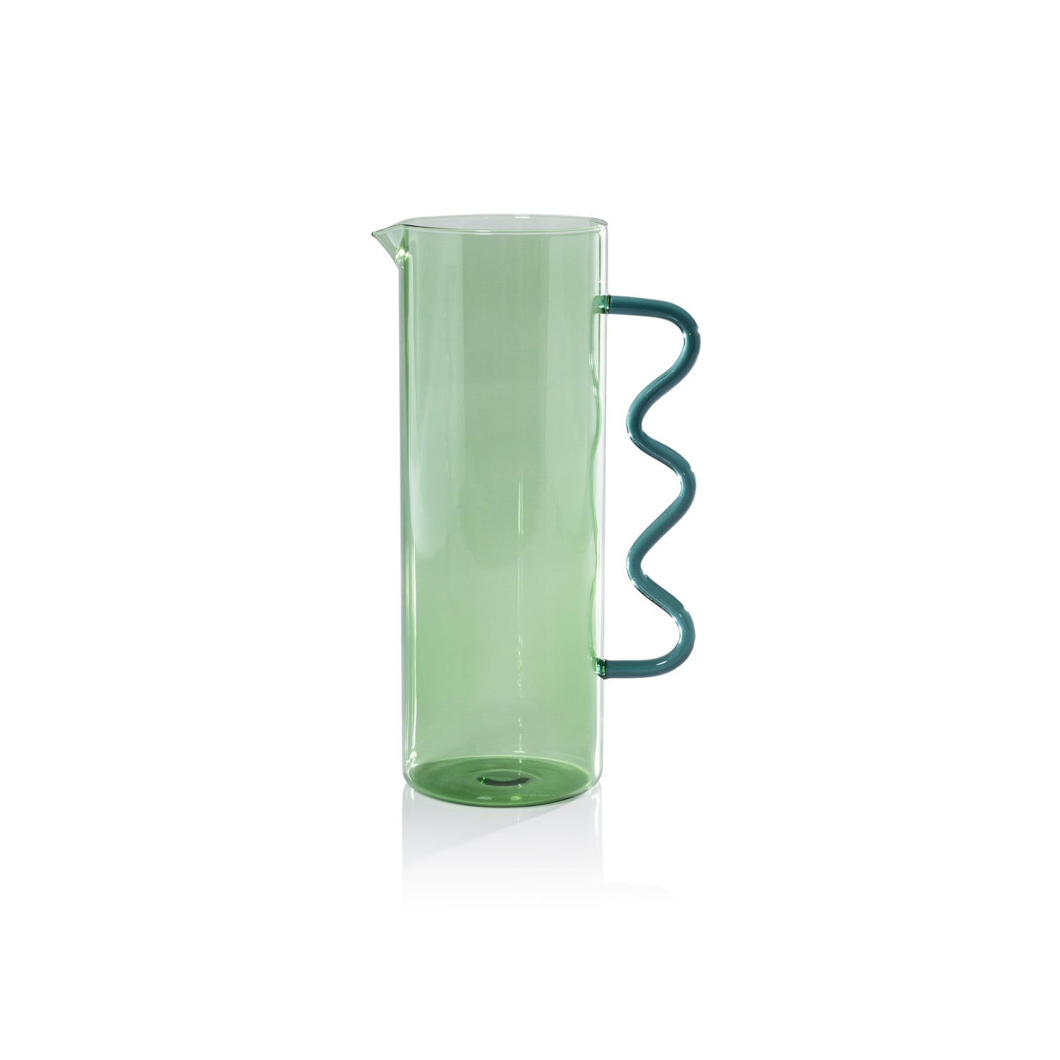 Green Glass Pitcher with Wavy Handle - Image 3