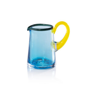 Hand Blown Aqua Glass Pitcher with Yellow Handle