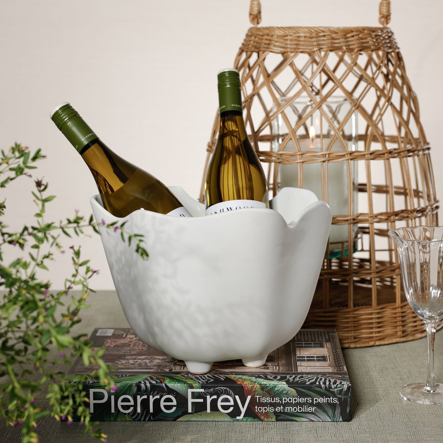 Matte White Ceramic Wine Cooler Ice Bucket Planter