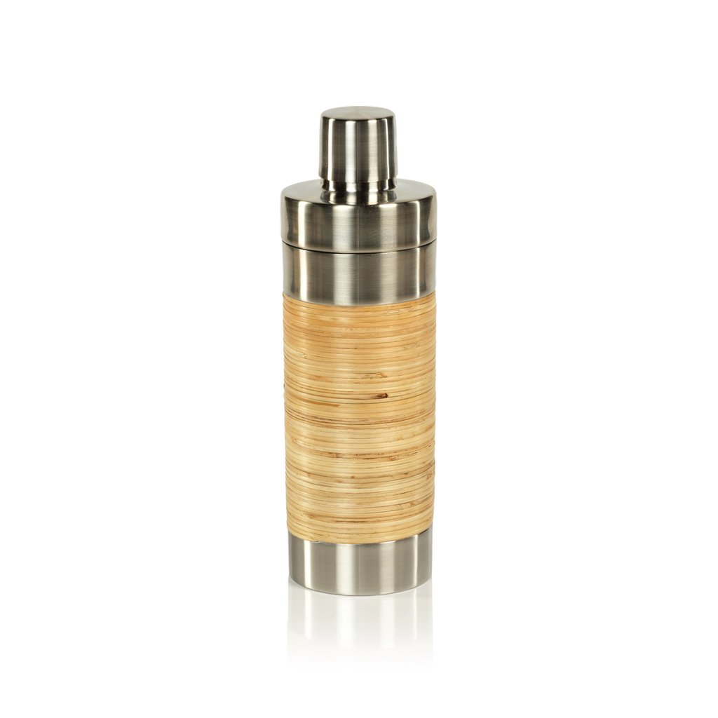 Rattan Wrapped Stainless Steel Cocktail Shaker - Image 2