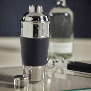 Nickel Cocktail Shaker with Navy Leather Band