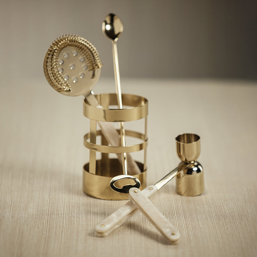 Gold 5-Piece Bar Tool Set with Holder - Image 2