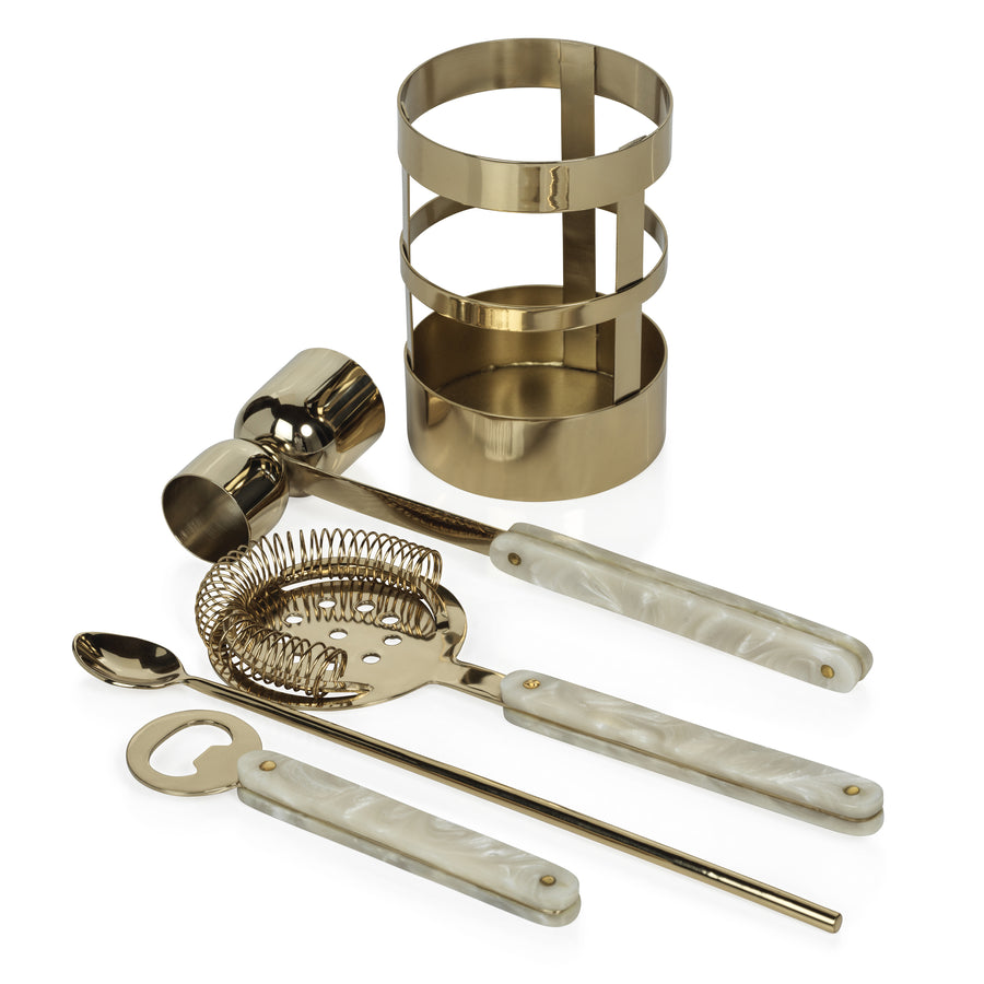 Gold 5-Piece Bar Tool Set with Holder - Image 4