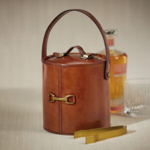 Leather Ice Bucket with Gold Ice Tongs