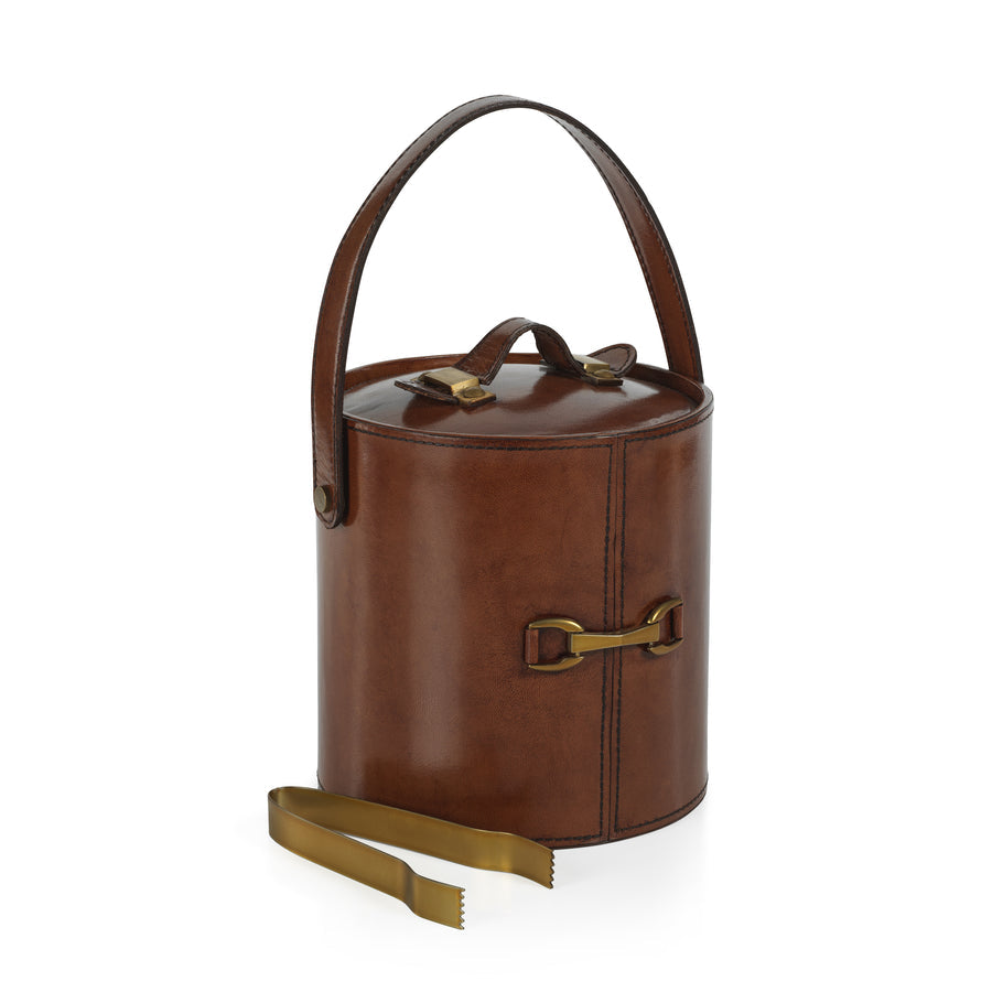 Leather Ice Bucket with Gold Ice Tongs - Image 2