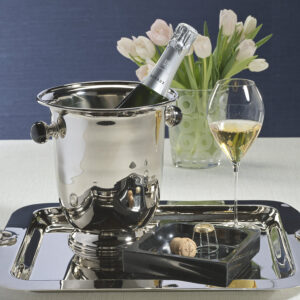 Polished Nickel Champagne Bucket with Black Marble Handles