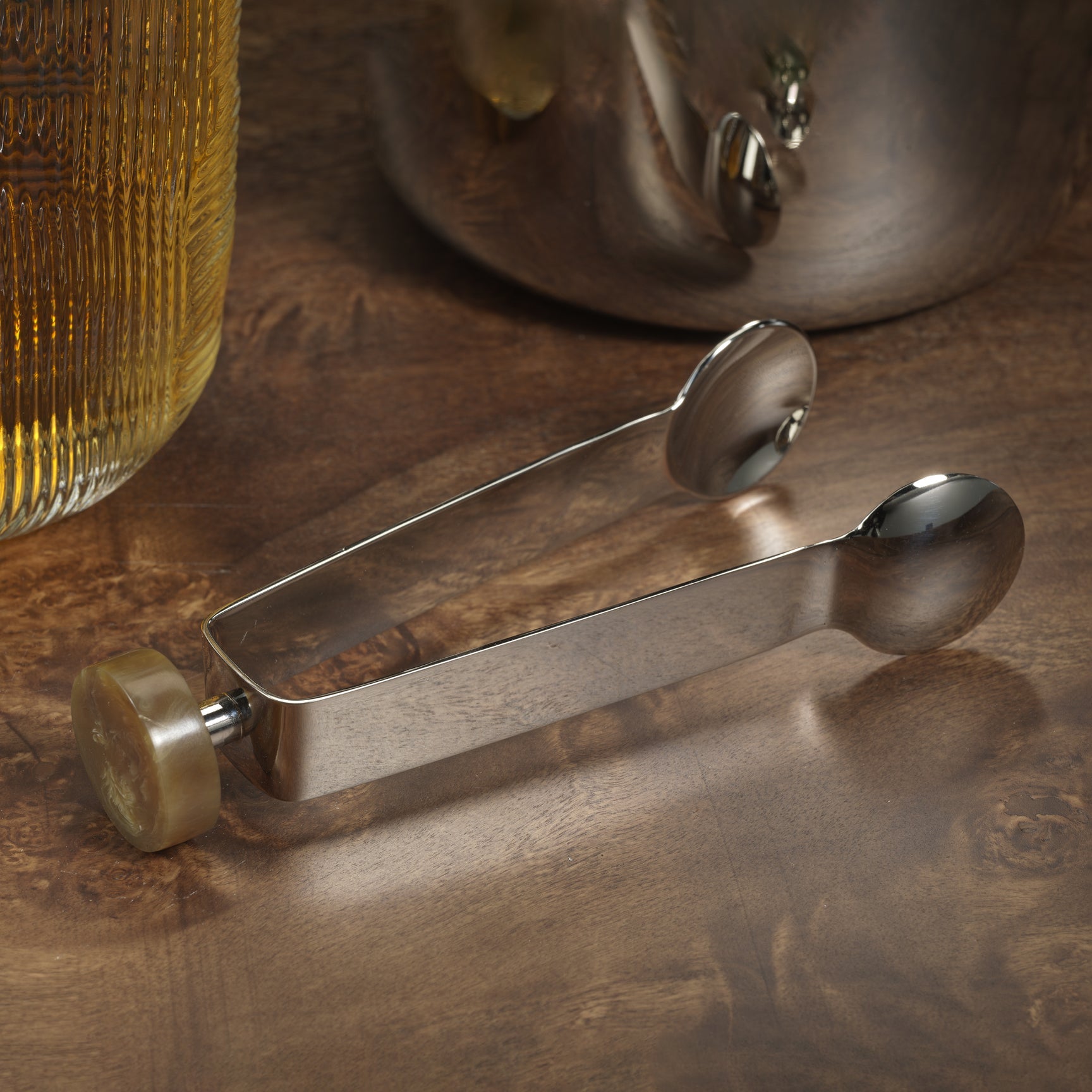 Nickel Ice Tongs with Amber Marble Accent