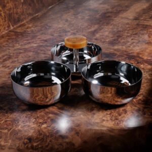 Nickel 3-Bowl Condiment Set with Amber Marble Handle