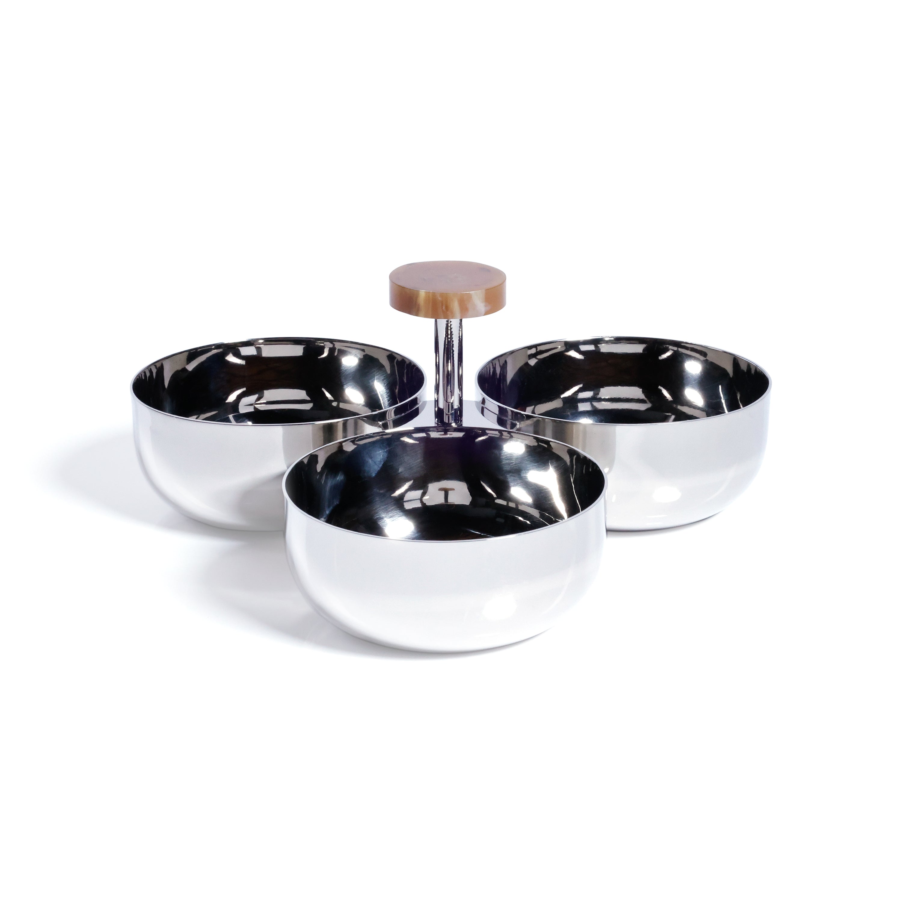 Nickel 3-Bowl Condiment Set with Amber Marble Handle - Image 2