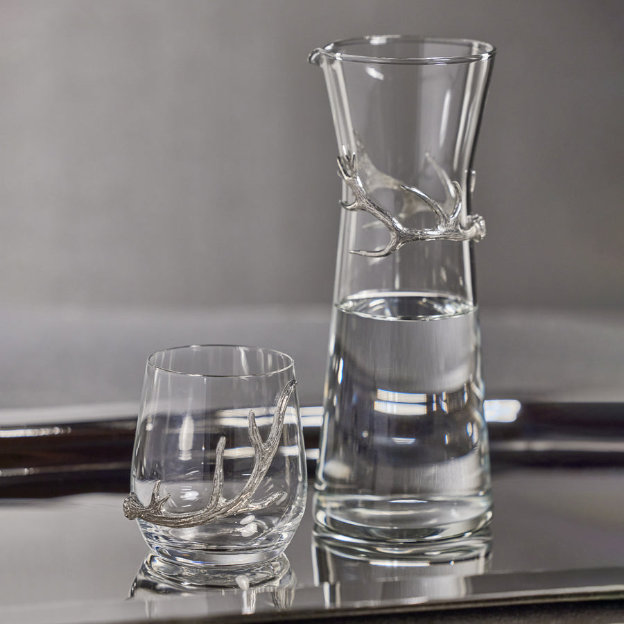 Pewter Antler Glass Carafe and Stemless Set - Image 3
