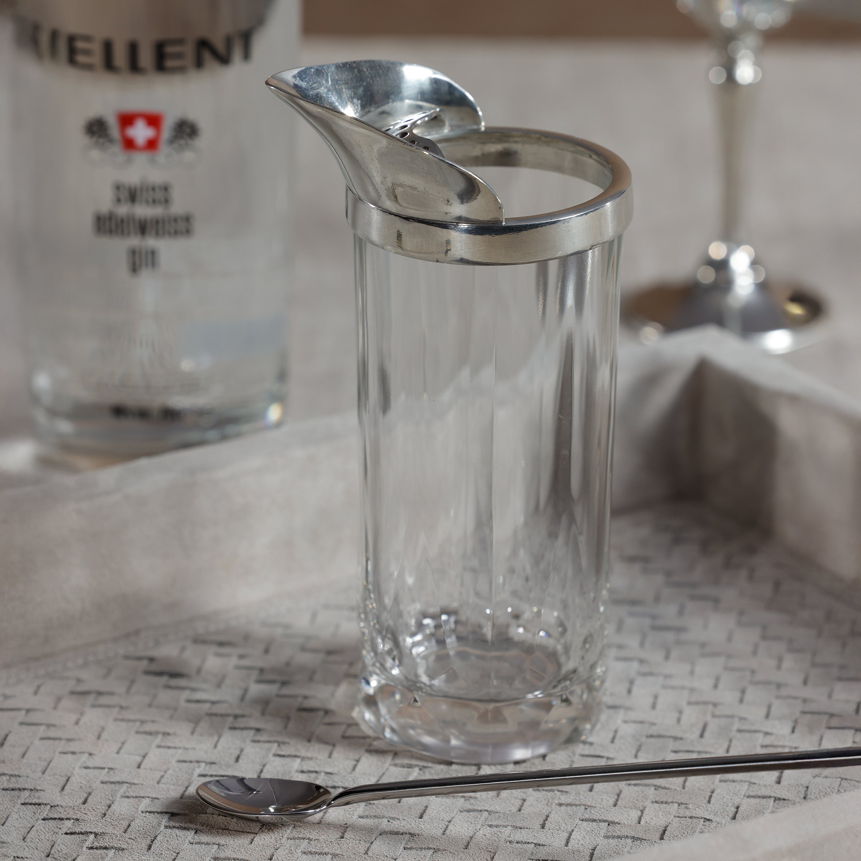 Pewter and Glass Cocktail Shaker with Stirrer - Image 5