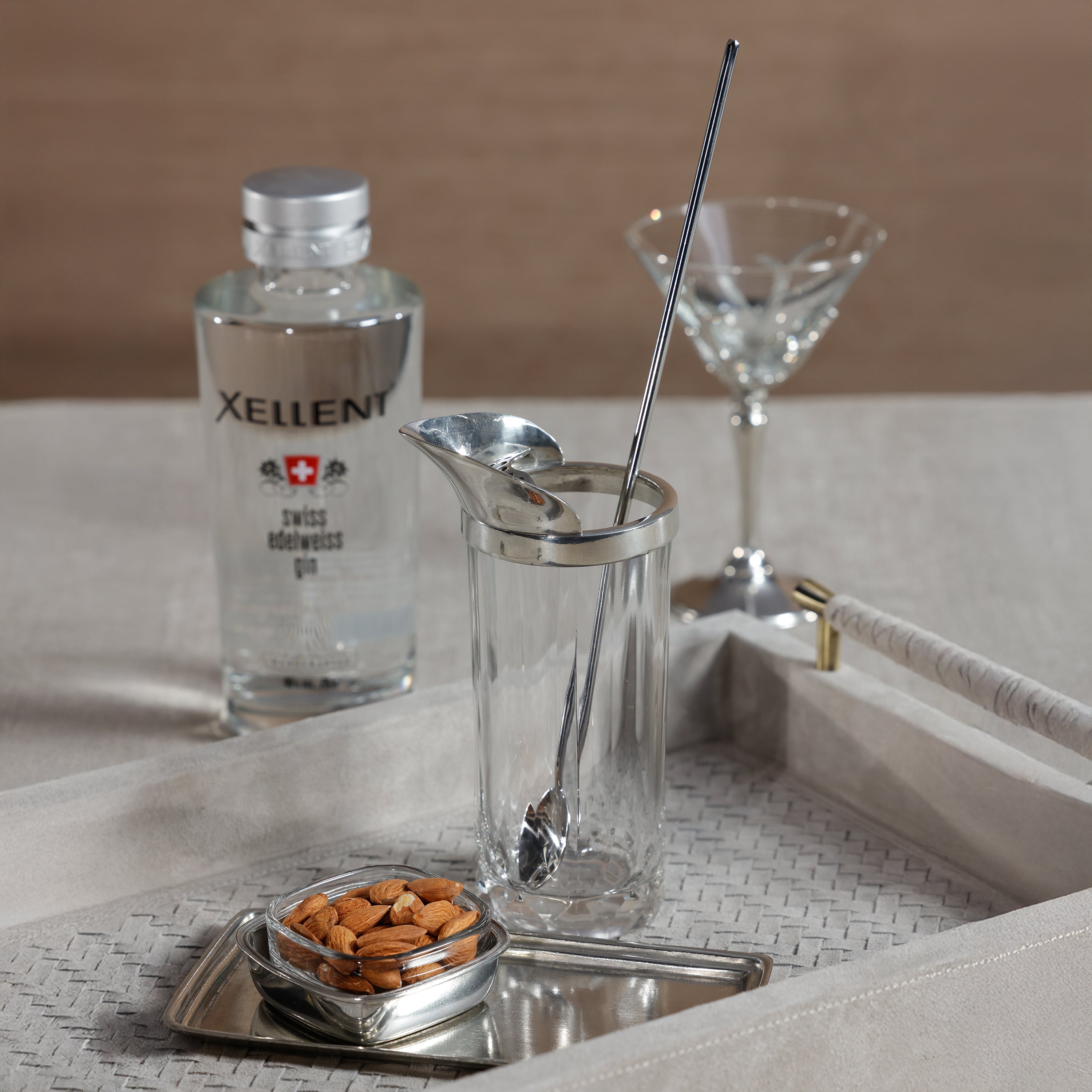 Pewter and Glass Cocktail Shaker with Stirrer - Image 4