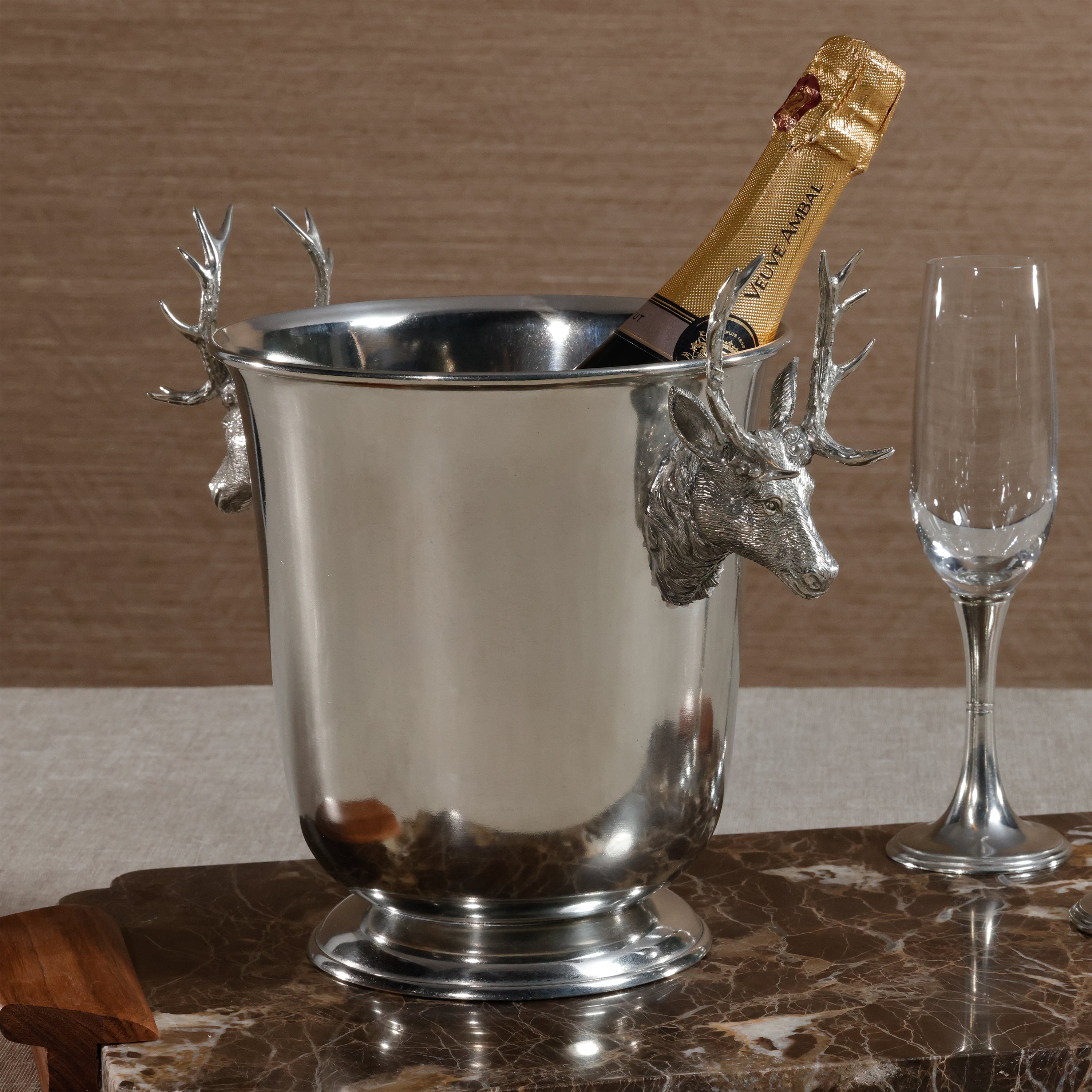 Pewter Champagne Wine Cooler with Stag Handles - Image 7