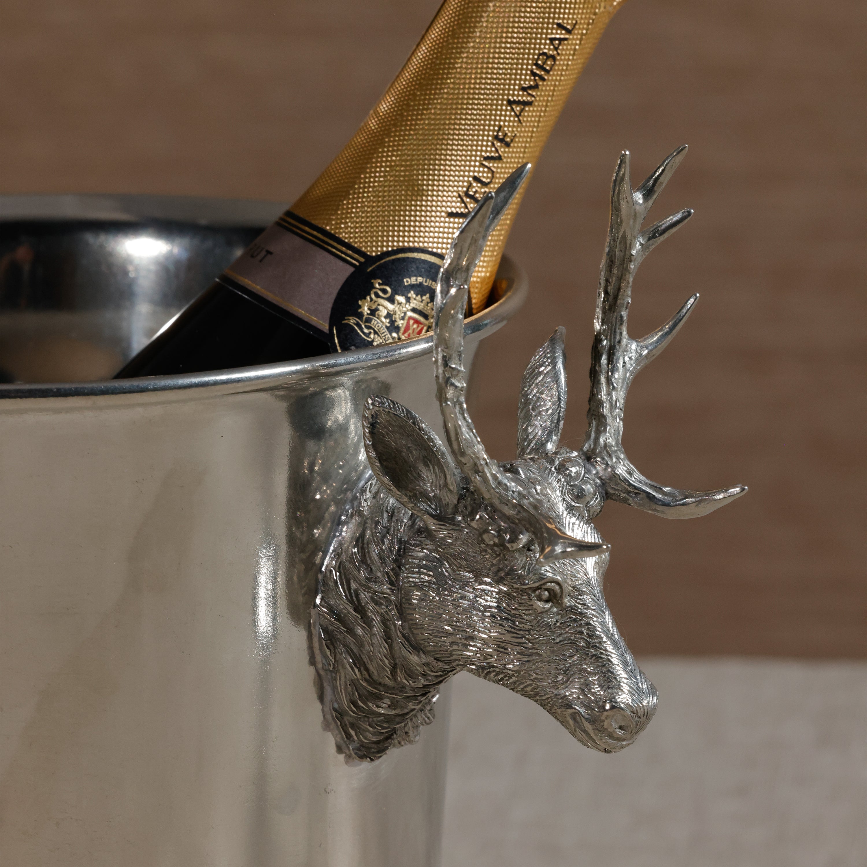 Pewter Champagne Wine Cooler with Stag Handles - Image 6