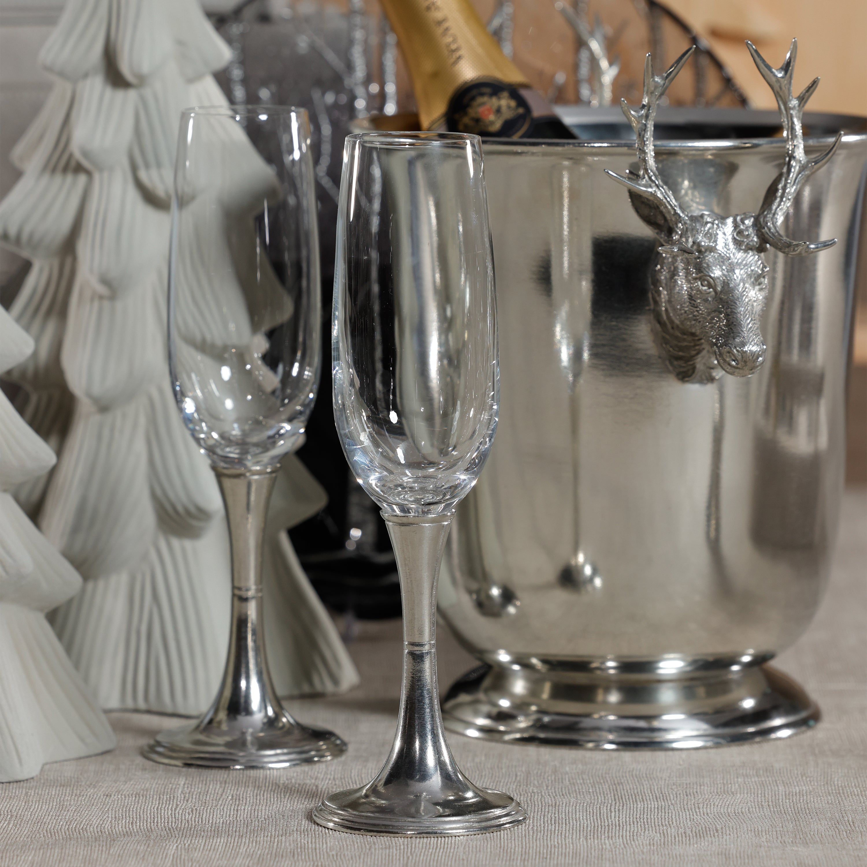 Pewter Champagne Wine Cooler with Stag Handles - Image 5